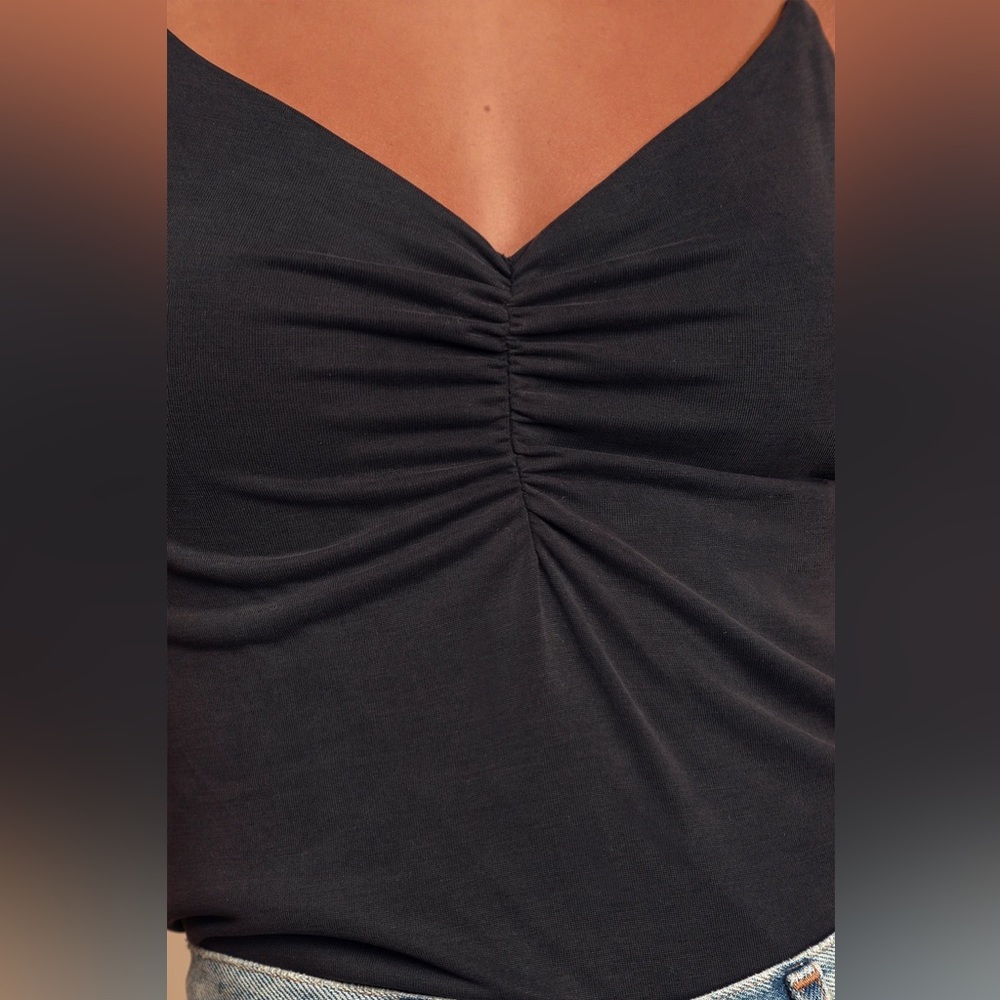 Lulu’s black spaghetti strap tank w/ruched front. Small. Adjustable straps. - Picture 7 of 10